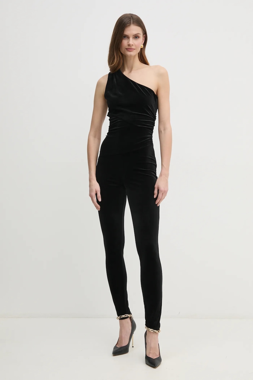 Velurová kombinéza Guess BAILEY černá barva, s kulatým výstřihem, W5RD71 KCM62