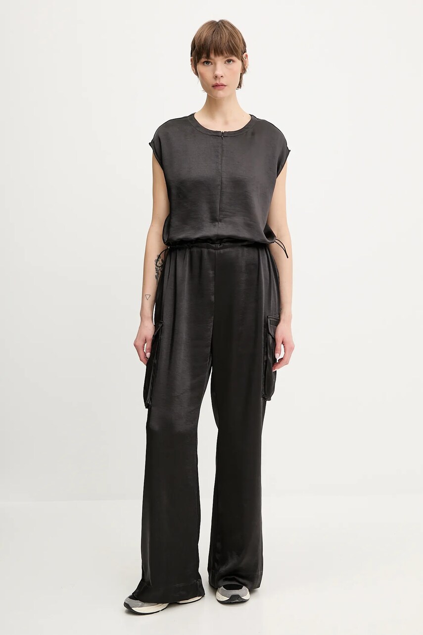 Levně Overal EA7 Emporio Armani černá barva, s kulatým výstřihem, AF13256.7W000181