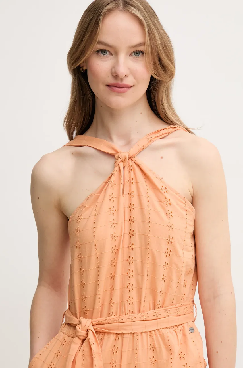 Хлопковый комбинезон Pepe Jeans EDITH цвет оранжевый хлопковый острое декольте PL230514 Хлопковый комбинезон Pepe Jeans EDITH цвет оранжевый хлопковый острое декольте PL230514