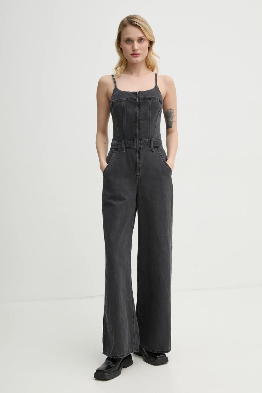 Levi\'s salopeta jeans BUSTIER JUMPSUIT culoarea gri, bumbac, cu decolteu rotund, 001WC
