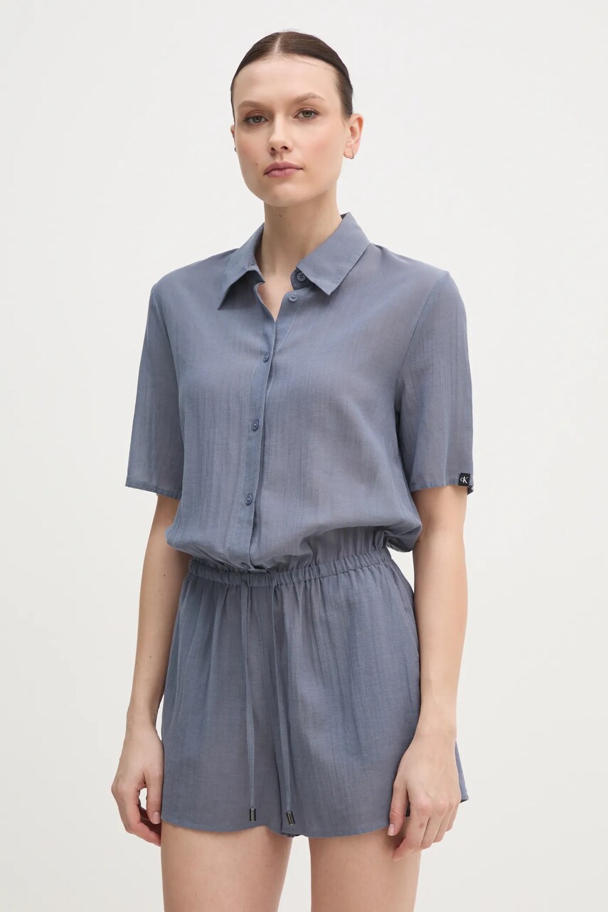 Levně Overal Calvin Klein modrá barva, s límečkem, KW0KW02853