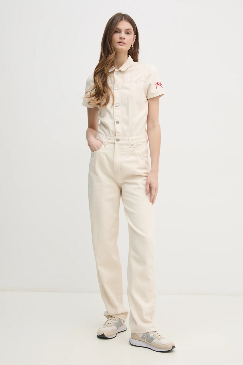 Red Bull Racing x Pepe Jeans salopeta jeans PITLANE JUMPSUIT culoarea bej, bumbac, cu guler, RL230003R83 Red Bull Racing x Pepe Jeans salopeta jeans PITLANE JUMPSUIT culoarea bej, bumbac, cu guler, RL230003R83