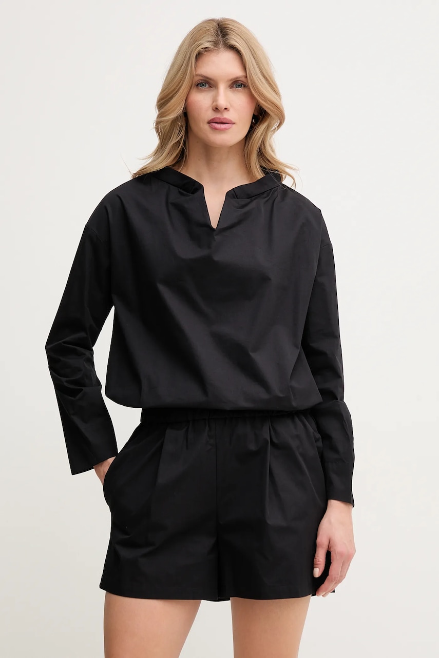 MAX&Co. salopeta din bumbac culoarea negru, bumbac, cu decolteu in v, 2518241022200 MAX&Co. salopeta din bumbac culoarea negru, bumbac, cu decolteu in v, 2518241022200