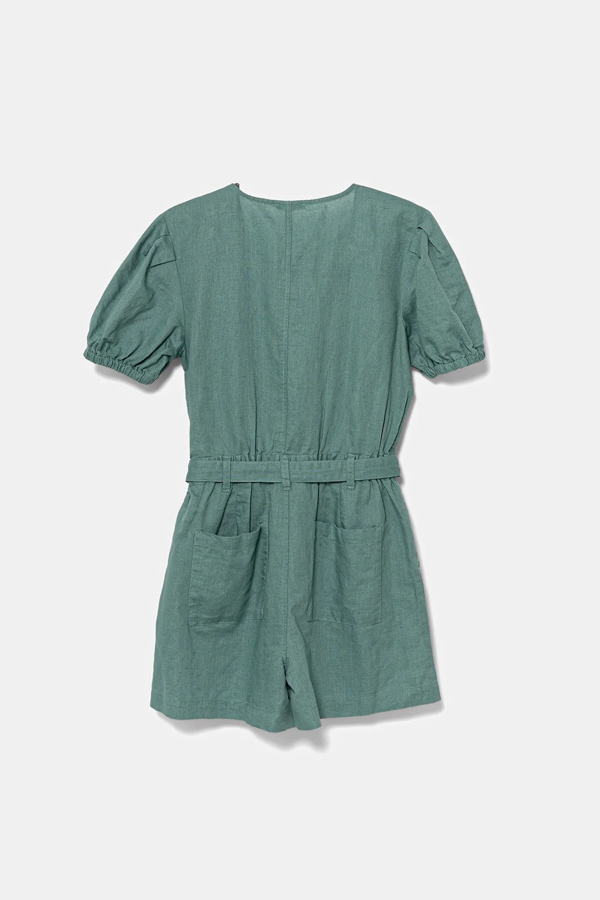 Детский льняной комбинезон United Colors of Benetton цвет зелёный 43WBCT014 Детский льняной комбинезон United Colors of Benetton цвет зелёный 43WBCT014