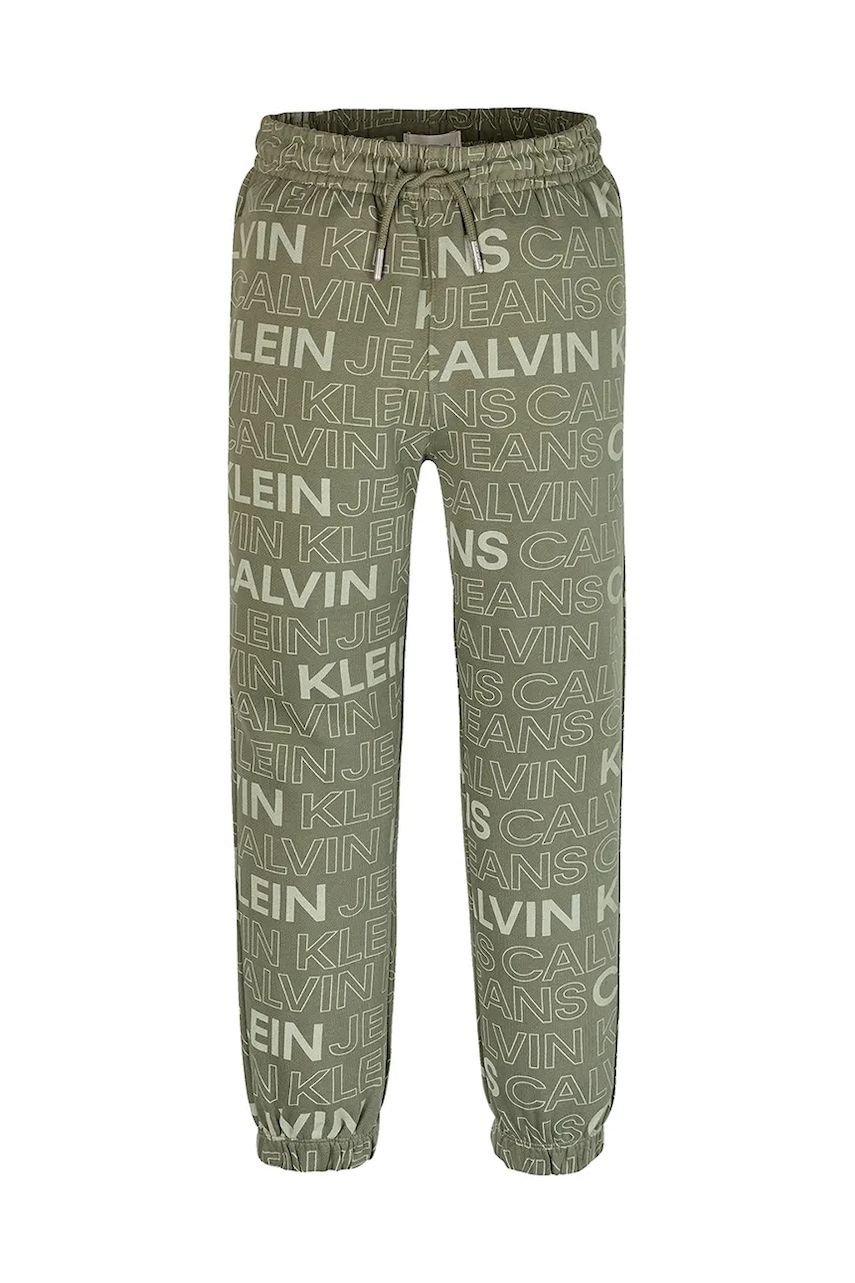 Детские хлопковые штаны Calvin Klein Jeans цвет зелёный с узором IB0IB02345 Детские хлопковые штаны Calvin Klein Jeans цвет зелёный с узором IB0IB02345