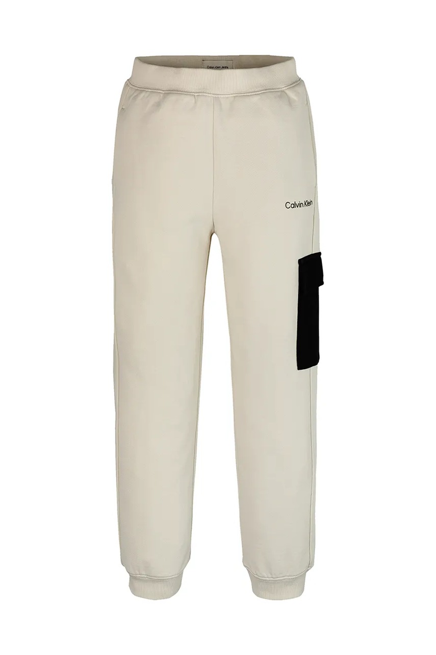 Дитячі бавовняні штани Calvin Klein Jeans BLOCK CARGO колір бежевий однотонні IB0IB02349