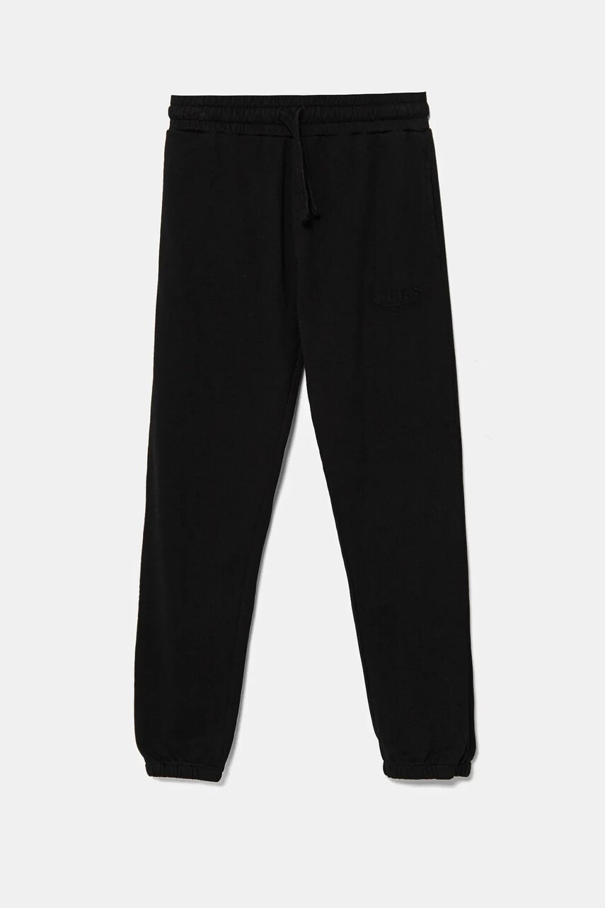 Levně Dětské bavlněné tepláky Guess černá barva, s aplikací, L5RQ14 KAD74