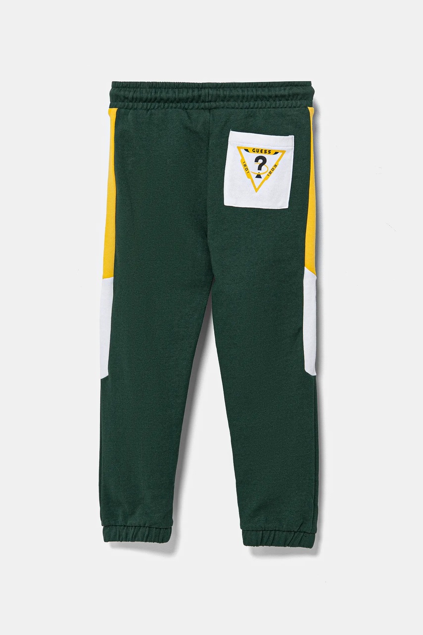 Детские хлопковые штаны Guess цвет зелёный с принтом N5RQ11 KA6R4