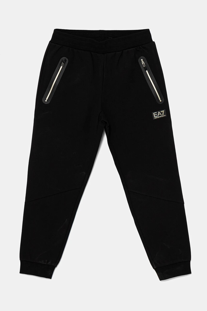 EA7 Emporio Armani pantaloni de trening pentru copii culoarea negru, cu imprimeu, 7B000095 AF13148