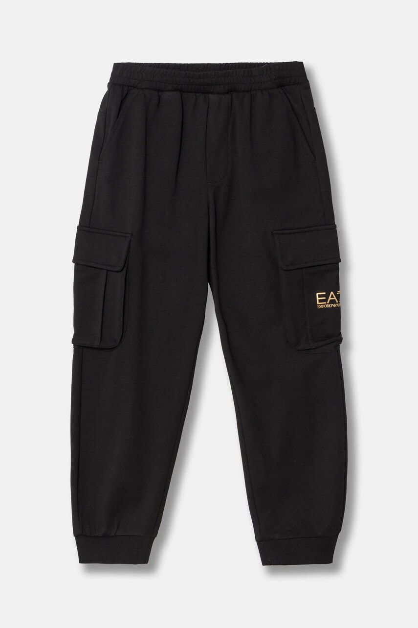 Levně Dětské bavlněné tepláky EA7 Emporio Armani černá barva, 7B000028 AF10380