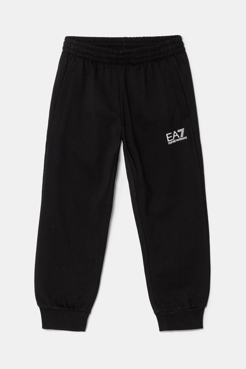 EA7 Emporio Armani pantaloni de trening din bumbac pentru copii culoarea negru, neted, 7B000027 AF10380