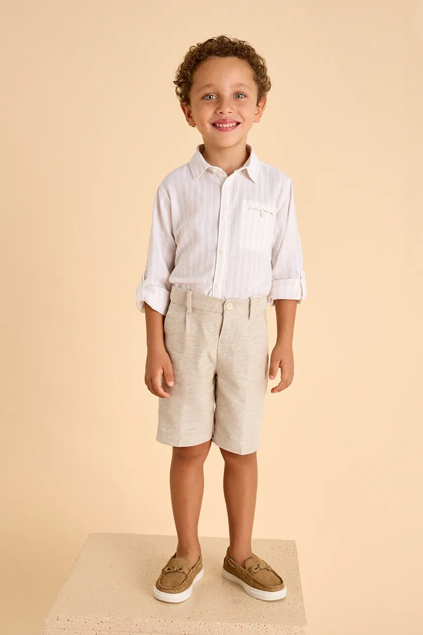 Mayoral pantaloni cu amestec de in pentru copii culoarea bej, cu imprimeu, 3217 Mayoral pantaloni cu amestec de in pentru copii culoarea bej, cu imprimeu, 3217