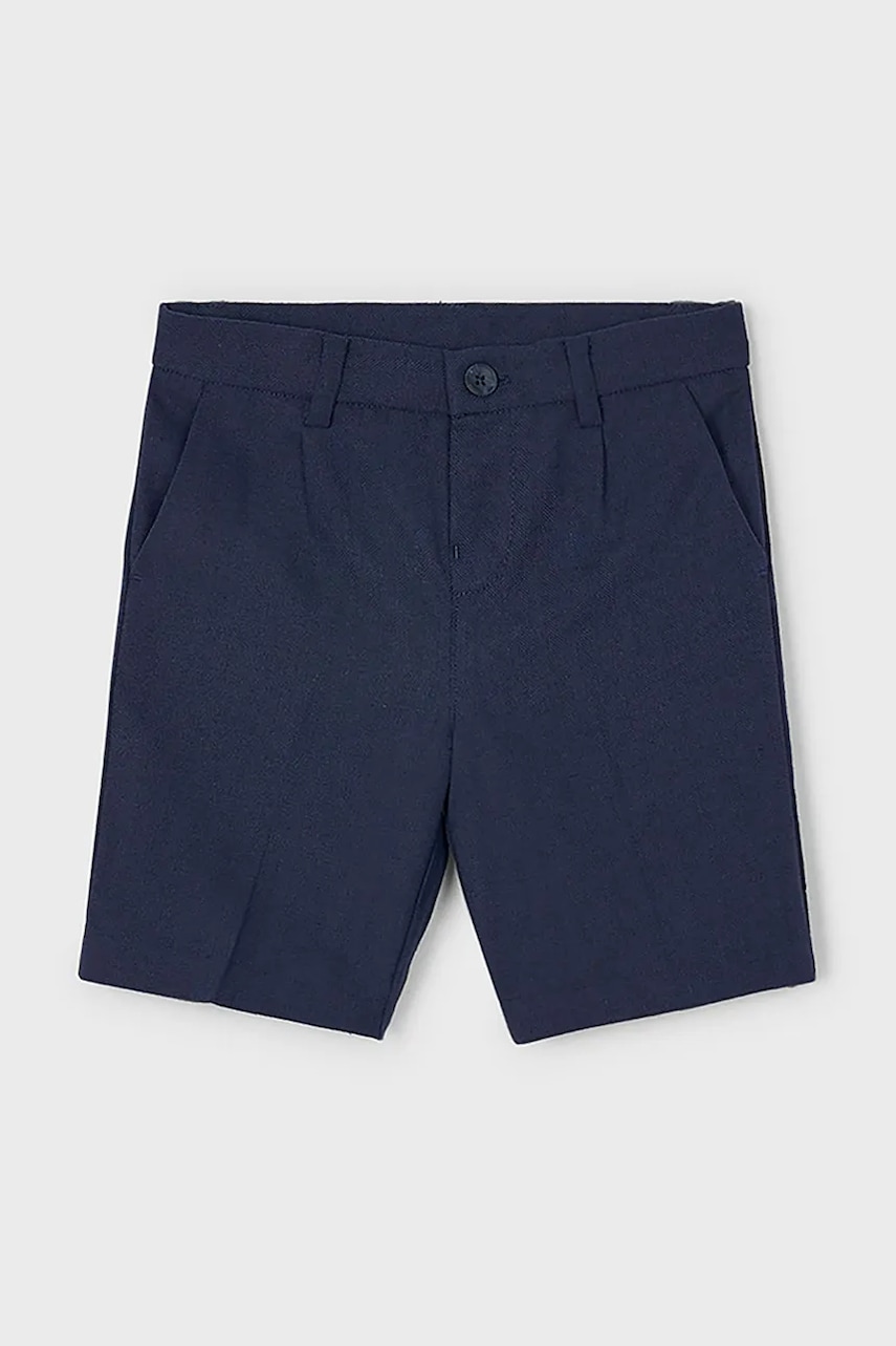 Mayoral pantaloni cu amestec de in pentru copii culoarea bleumarin, cu imprimeu, 3217