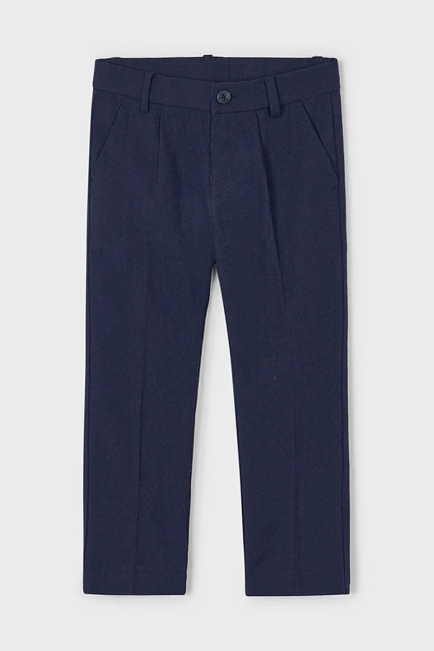 Mayoral pantaloni cu amestec de in pentru copii culoarea albastru marin, neted, 3563 Mayoral pantaloni cu amestec de in pentru copii culoarea albastru marin, neted, 3563