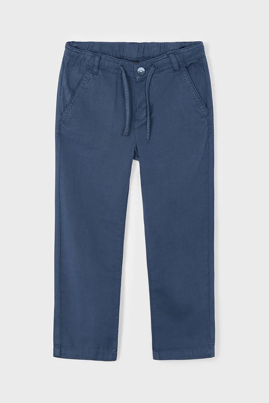 Mayoral pantaloni cu amestec de in pentru copii culoarea albastru marin, neted, 3568 Mayoral pantaloni cu amestec de in pentru copii culoarea albastru marin, neted, 3568