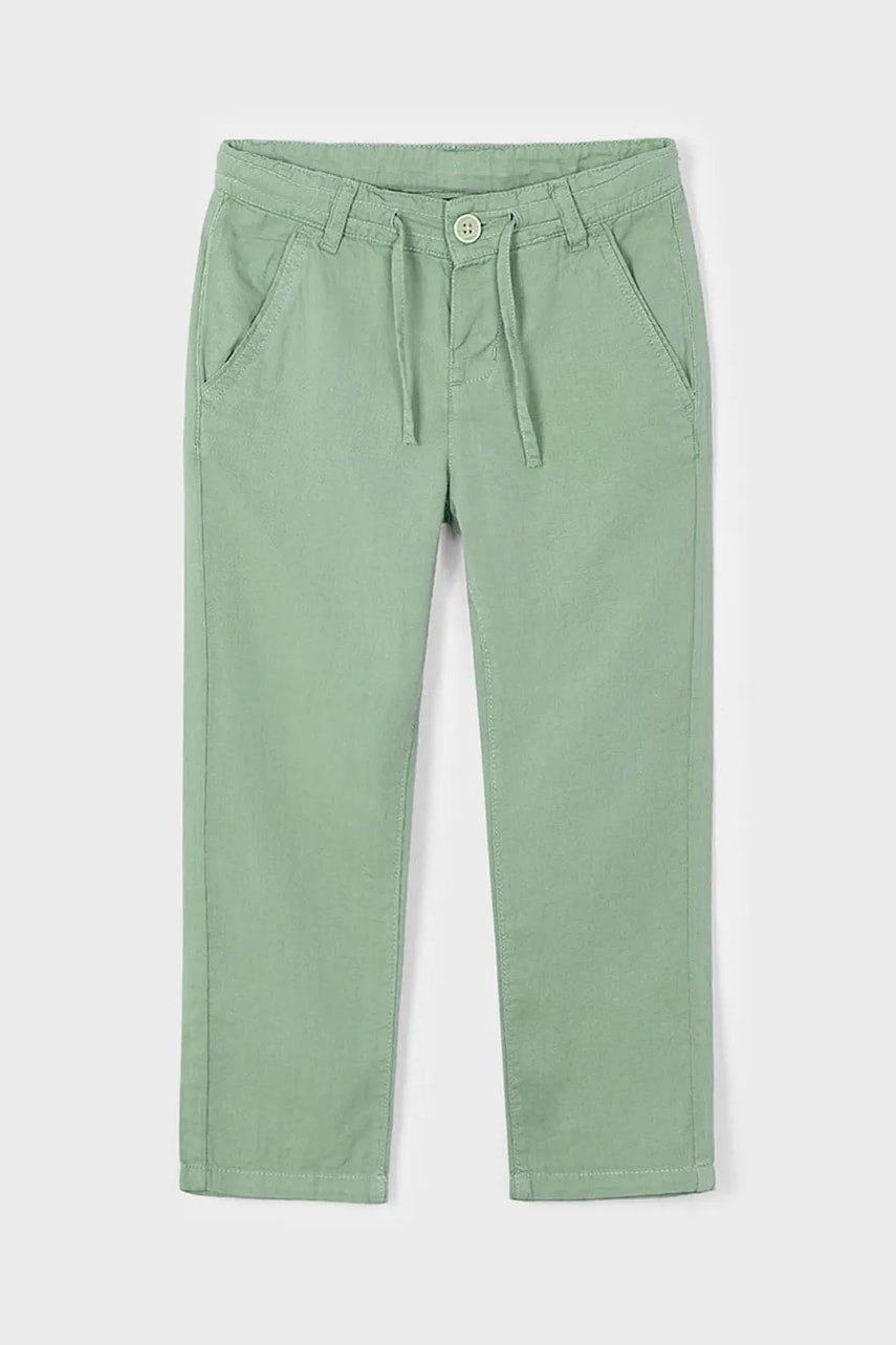 Mayoral pantaloni cu amestec de in pentru copii culoarea verde, neted, 3568 Mayoral pantaloni cu amestec de in pentru copii culoarea verde, neted, 3568