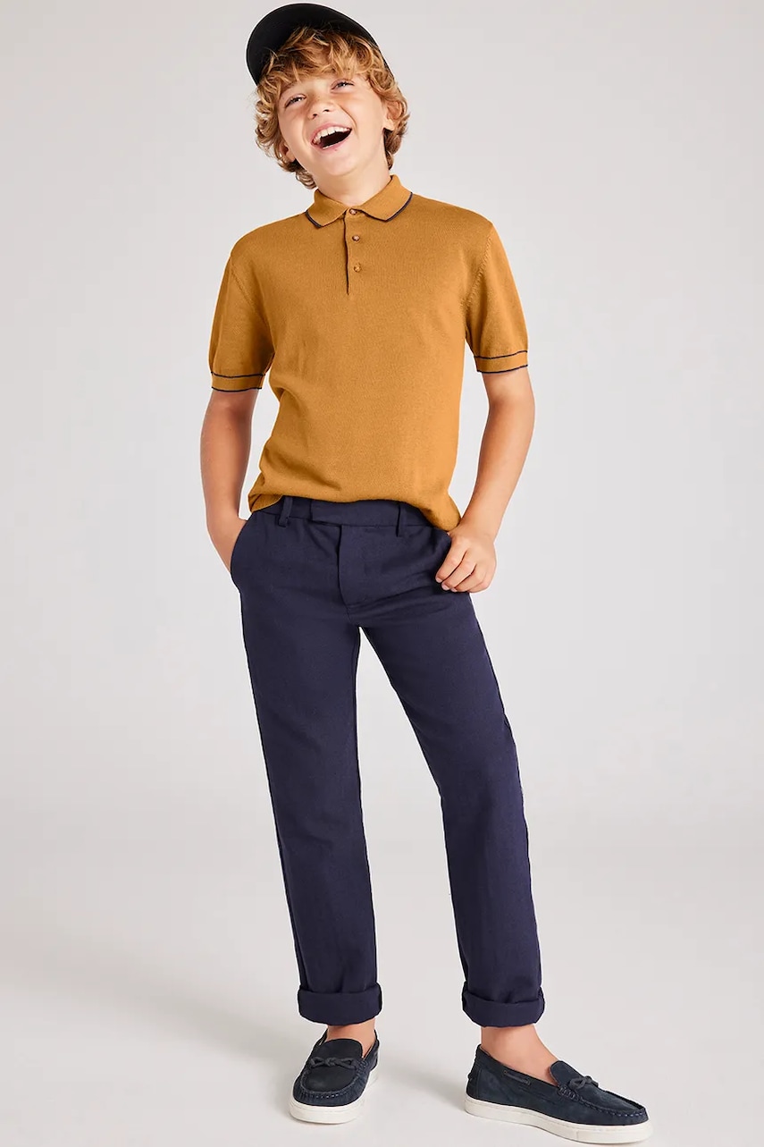 Mayoral pantaloni cu amestec de in pentru copii culoarea albastru marin, neted, 6524 Mayoral pantaloni cu amestec de in pentru copii culoarea albastru marin, neted, 6524