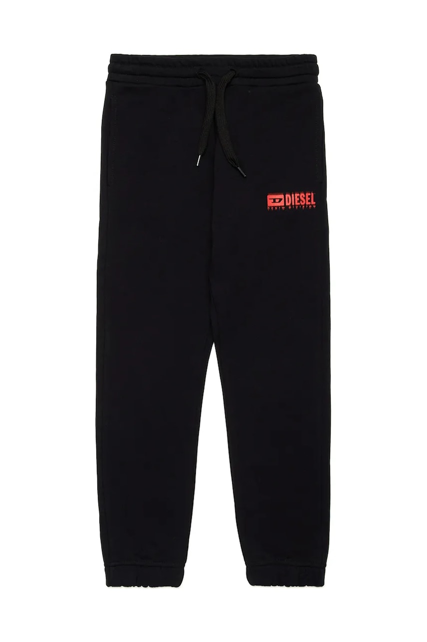 Diesel pantaloni de trening din bumbac pentru copii PBASEL TROUSERS culoarea negru, neted, J02316 Diesel pantaloni de trening din bumbac pentru copii PBASEL TROUSERS culoarea negru, neted, J02316