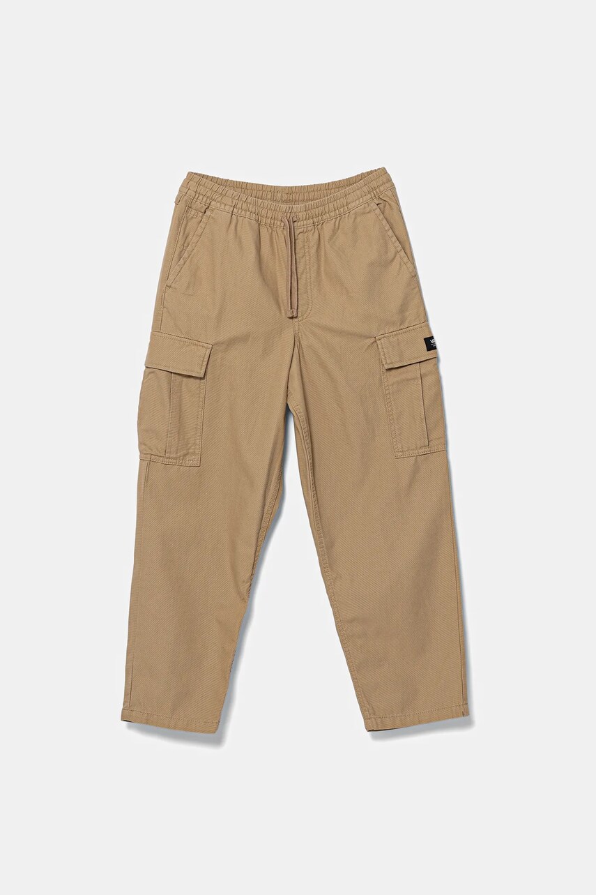 Vans pantaloni de bumbac pentru copii Range Cargo Baggy Tapered Pant culoarea verde, neted, VN000NW44MG1