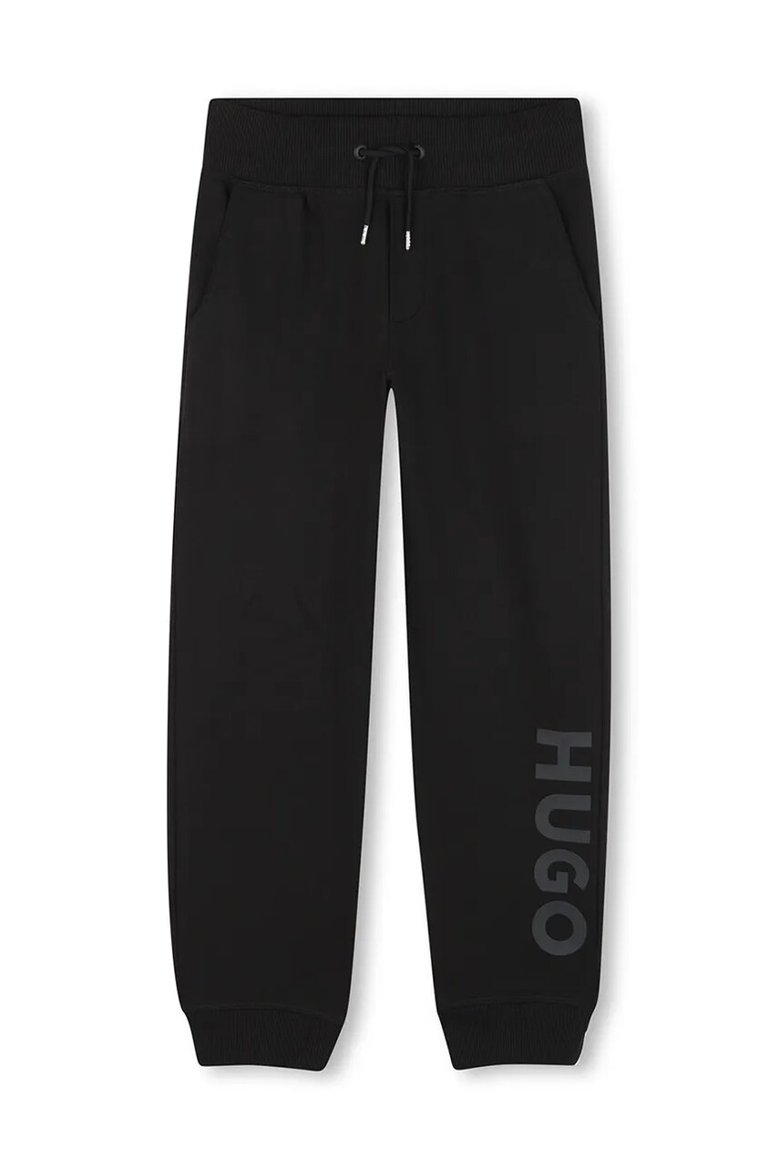 HUGO pantaloni de trening pentru copii culoarea negru, cu imprimeu, G00362