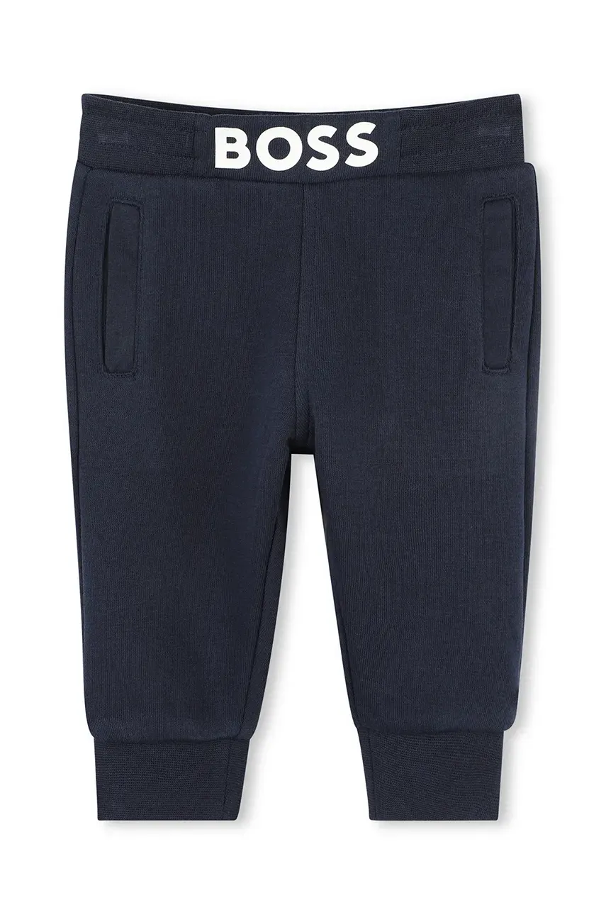 BOSS pantaloni de trening pentru bebeluși culoarea bleumarin, uni, J52079