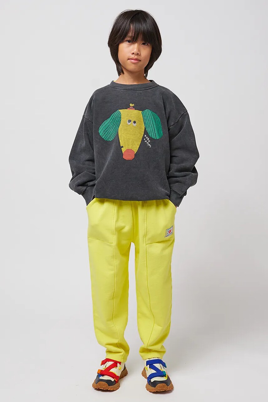 Bobo Choses pantaloni de trening pentru copii Smiling culoarea galben, neted, 125AC079 Bobo Choses pantaloni de trening pentru copii Smiling culoarea galben, neted, 125AC079