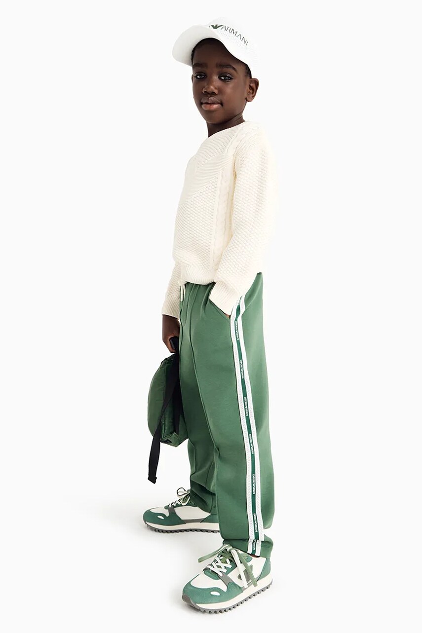 Emporio Armani pantaloni de trening pentru copii culoarea verde, cu imprimeu, EB000148 AF10126