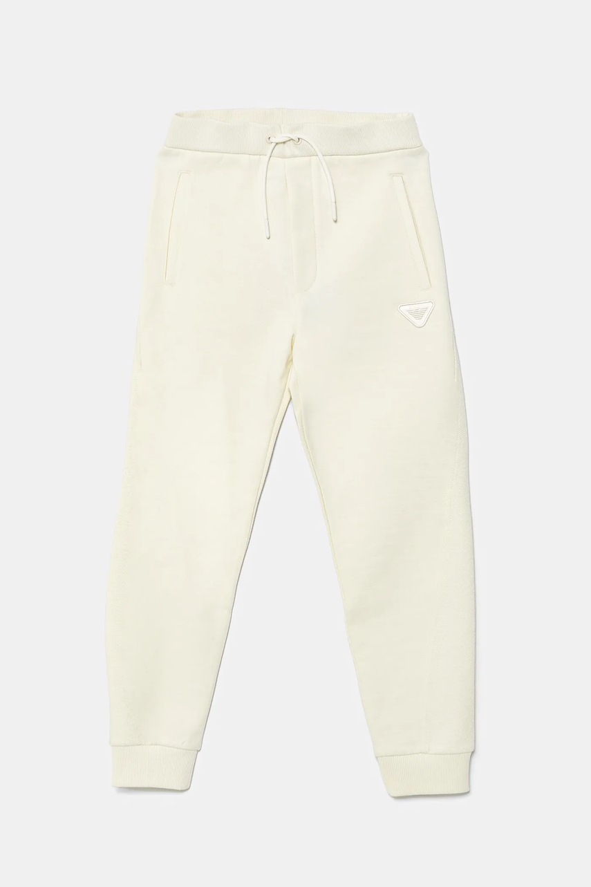 Детские спортивные штаны Emporio Armani цвет бежевый однотонные EB000354 AF13455 Детские спортивные штаны Emporio Armani цвет бежевый однотонные EB000354 AF13455
