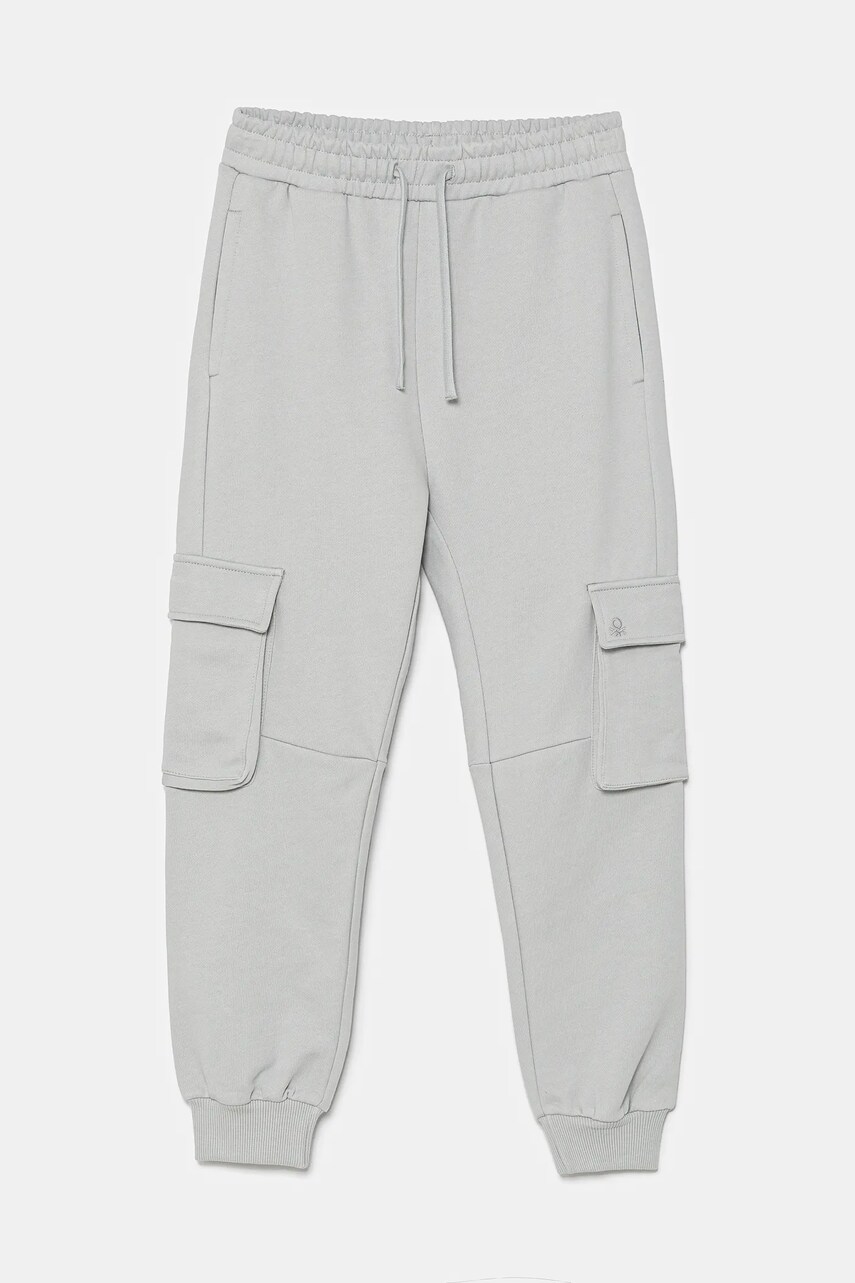 United Colors of Benetton pantaloni de trening din bumbac pentru copii culoarea gri, neted, 3UNICF066