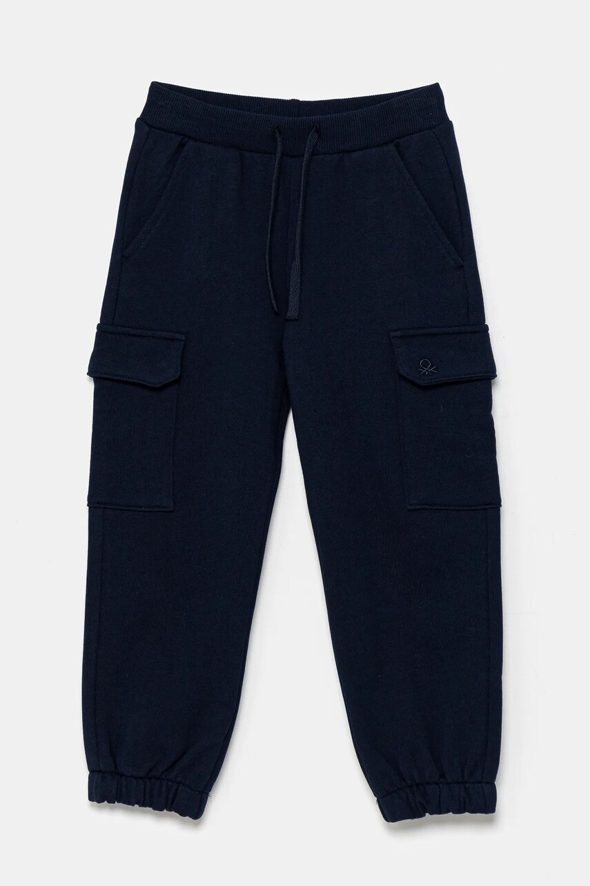 United Colors of Benetton pantaloni de trening din bumbac pentru copii culoarea albastru marin, neted, 3UNIGF045
