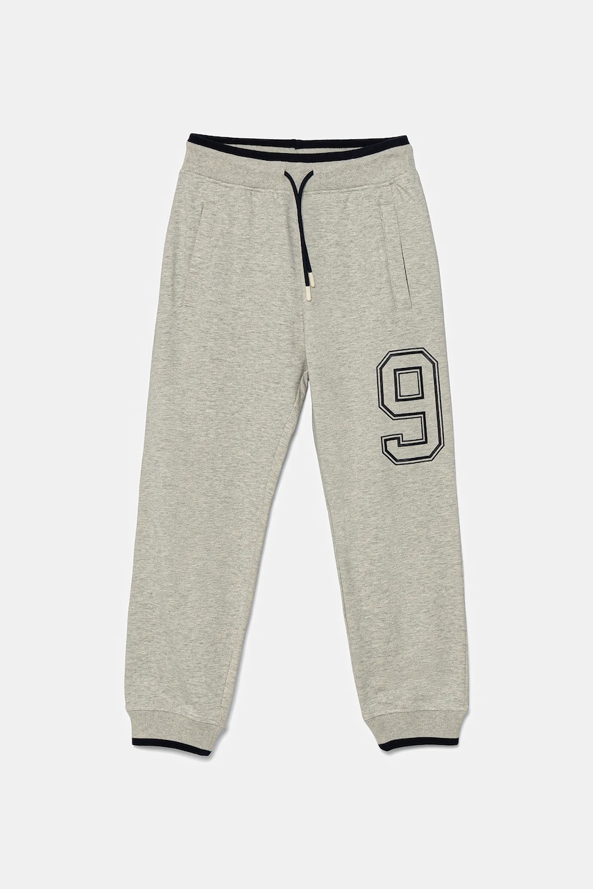 United Colors of Benetton pantaloni de trening din bumbac pentru copii culoarea gri, uni, 3BC1CF065
