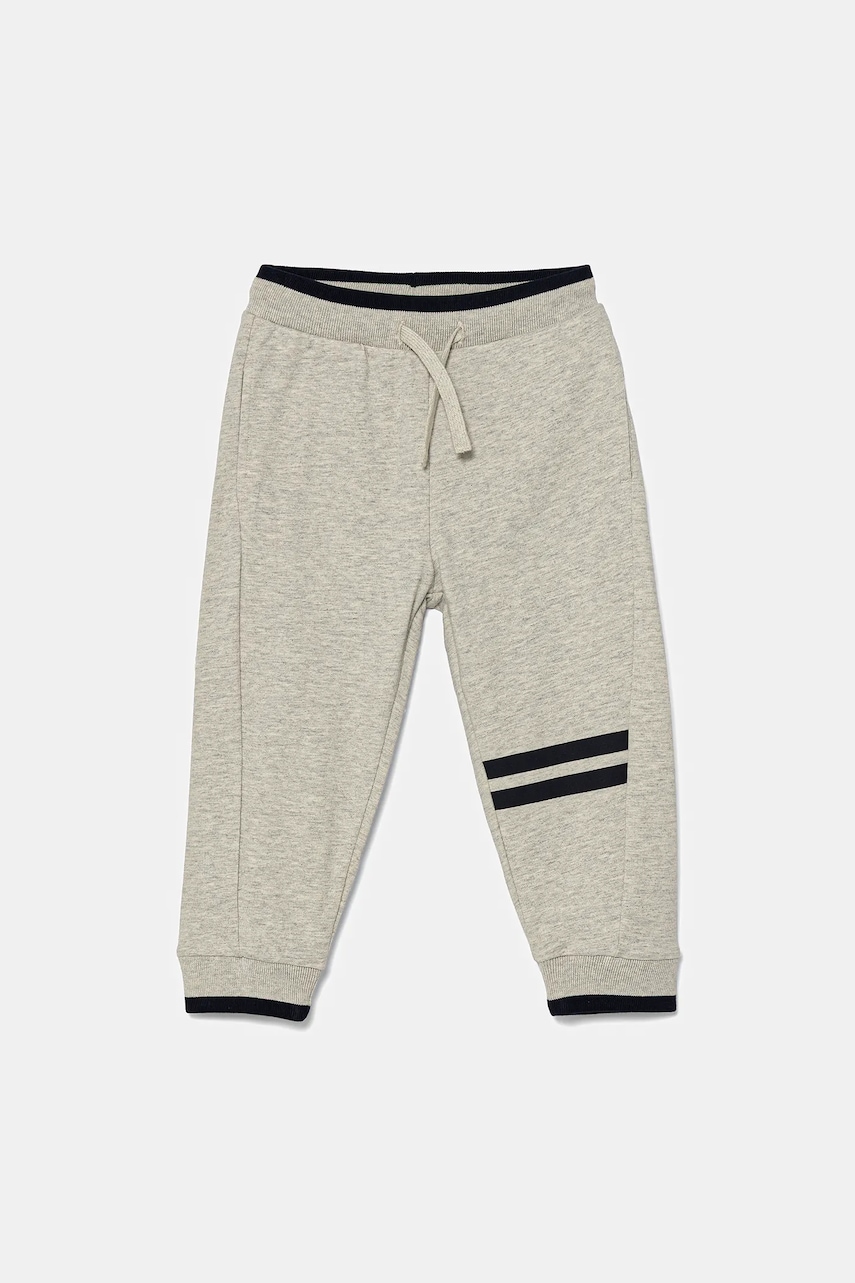 United Colors of Benetton pantaloni de trening din bumbac pentru copii culoarea gri, cu imprimeu, 3BC1GF04O