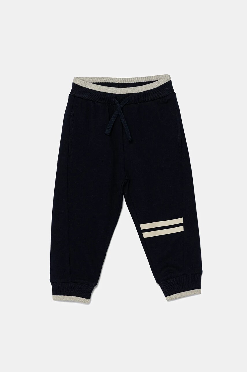 United Colors of Benetton pantaloni de trening din bumbac pentru copii culoarea bleumarin, cu imprimeu, 3BC1GF04O