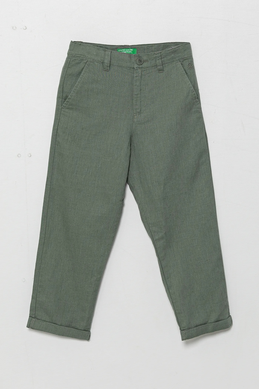 United Colors of Benetton pantaloni de in pentru copii culoarea verde, uni, 43WBCF02U