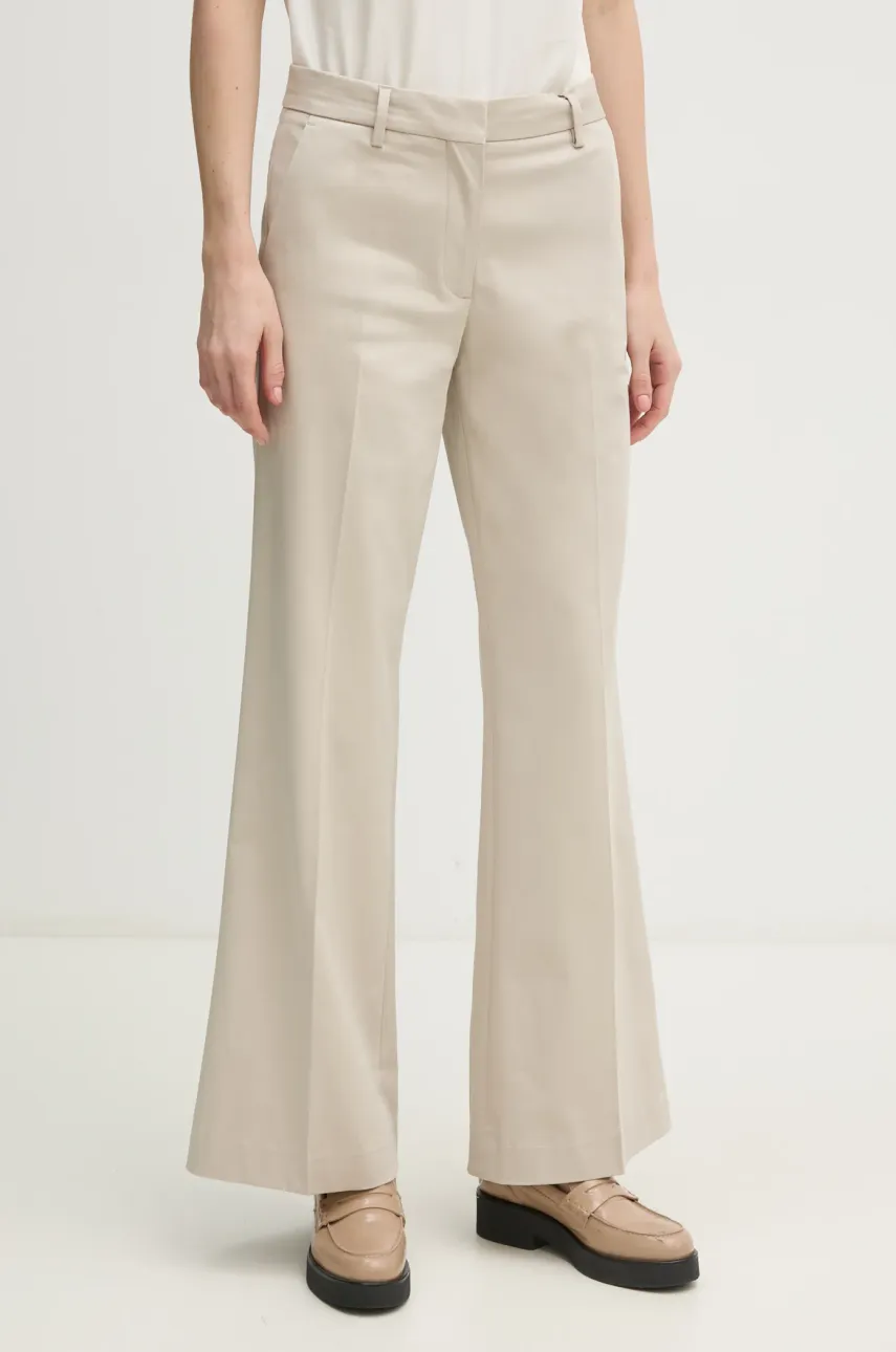 Levně Kalhoty Calvin Klein dámské, béžová barva, zvony, high waist, K20K207838