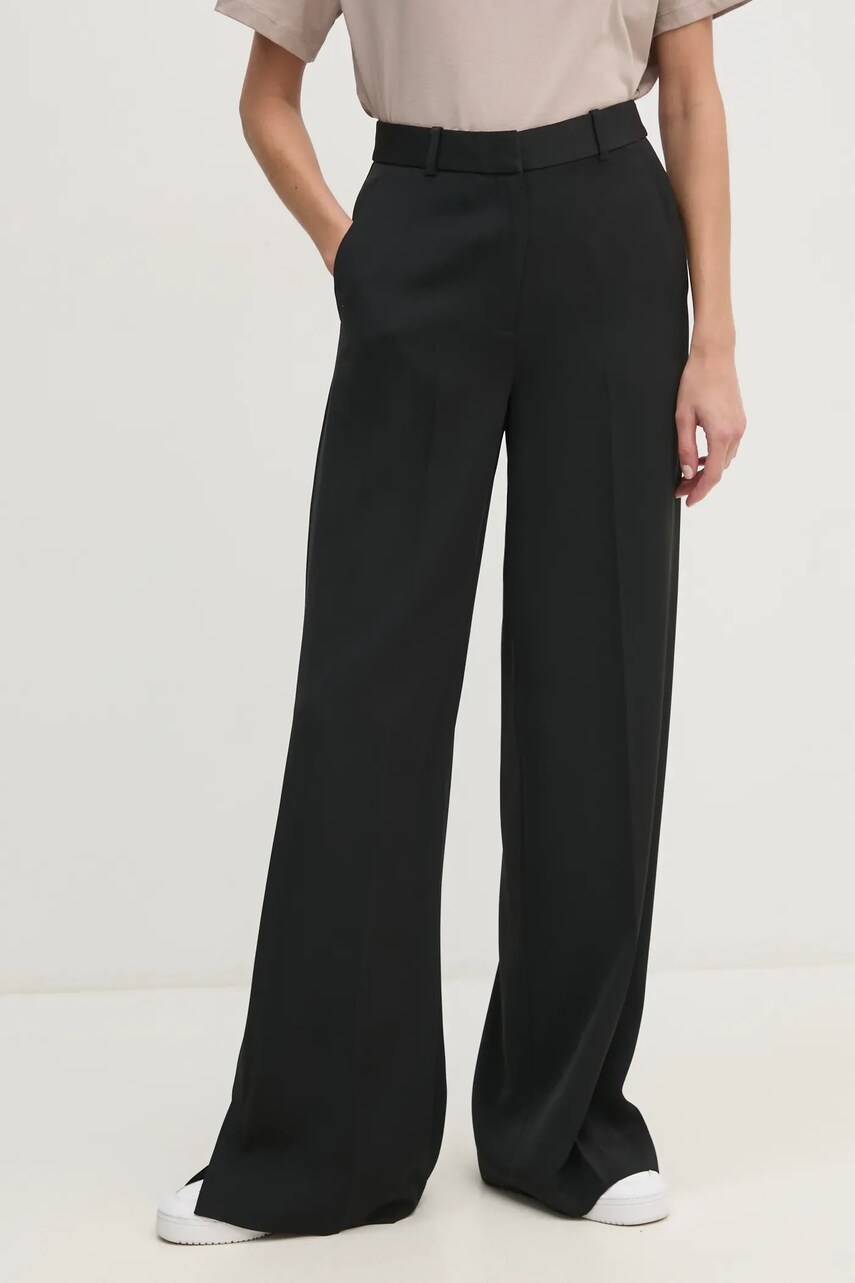 Levně Kalhoty Calvin Klein dámské, černá barva, široké, high waist, K20K207876