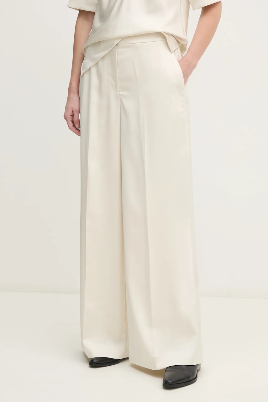 Kalhoty Calvin Klein dámské, béžová barva, široké, high waist, K20K207978