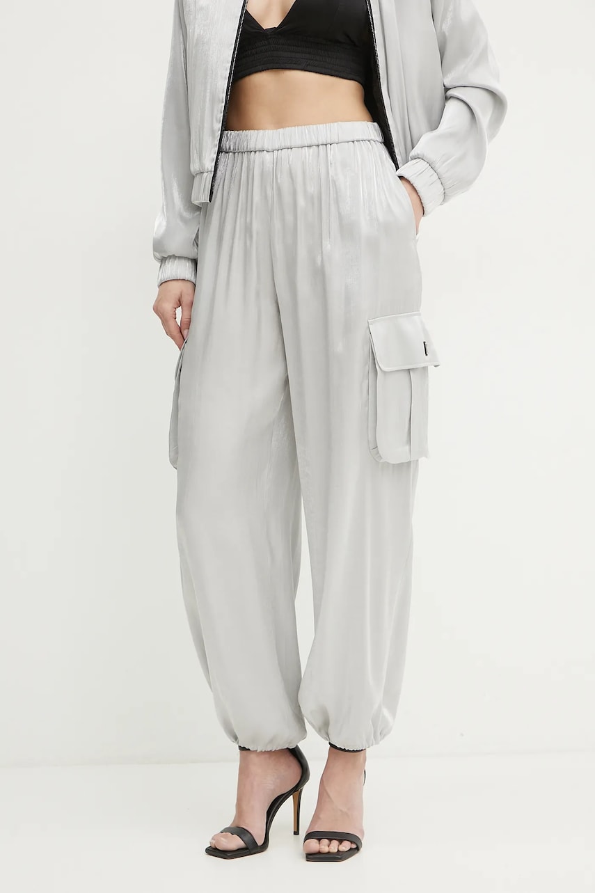 Armani Exchange pantaloni femei, culoarea gri, high waist, XW000139 AF10839