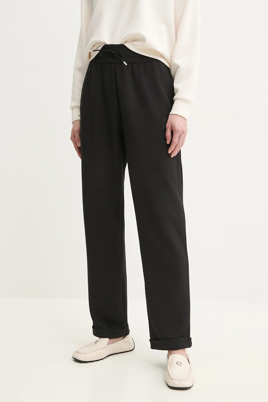 Armani Exchange pantaloni de trening femei, culoarea negru, drept, high waist, XW000096 AF10804