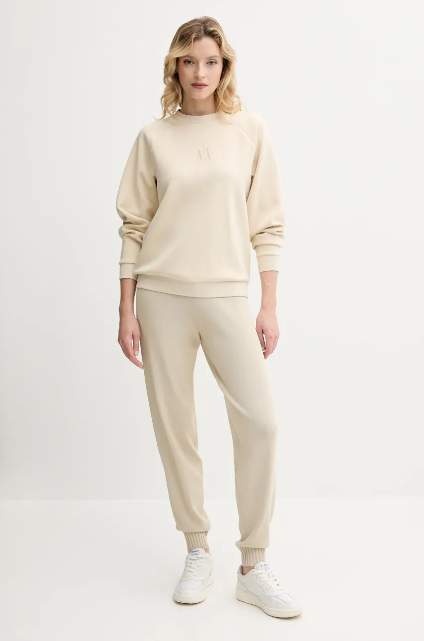 Спортивные штаны Armani Exchange женские цвет бежевый однотонные XW000120 AF10352 Спортивные штаны Armani Exchange женские цвет бежевый однотонные XW000120 AF10352