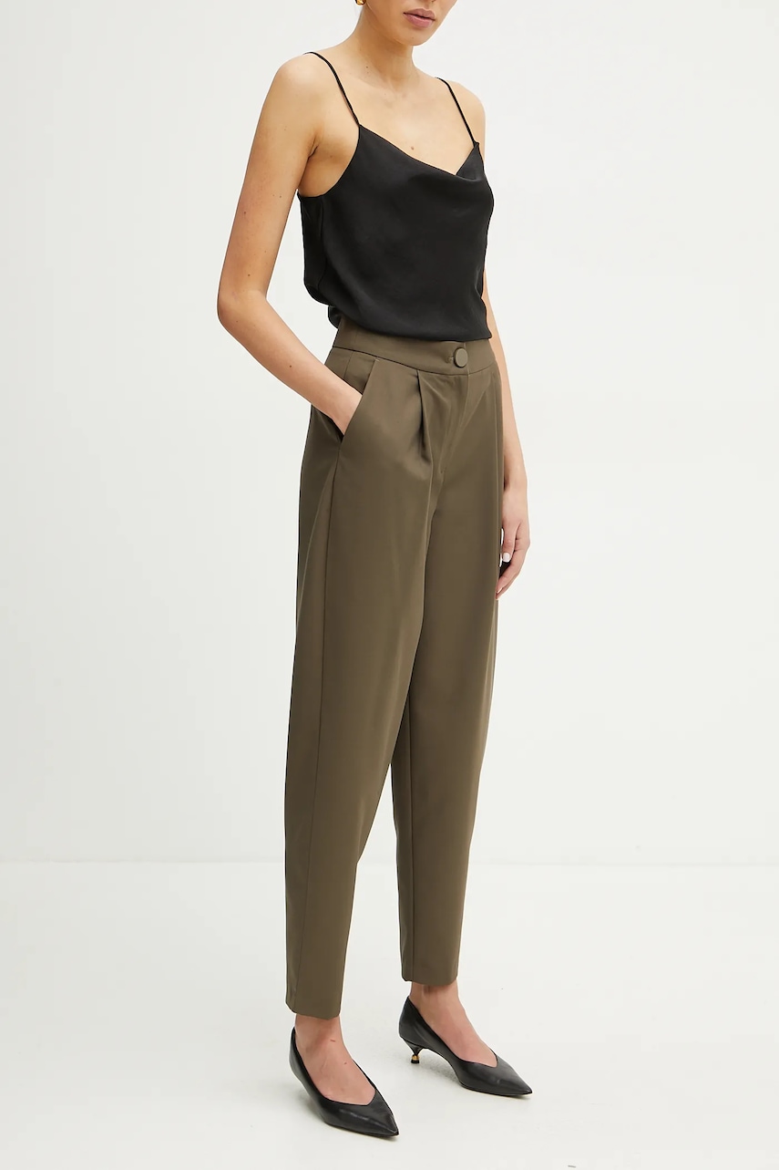 Armani Exchange pantaloni femei, culoarea verde, lat, high waist, XW000222 AF10855
