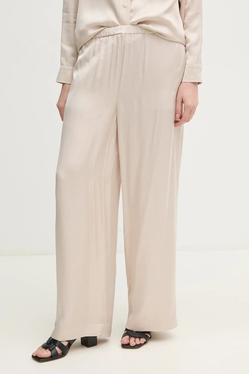 Levně Kalhoty Calvin Klein Jeans dámské, béžová barva, široké, high waist, J20J224845