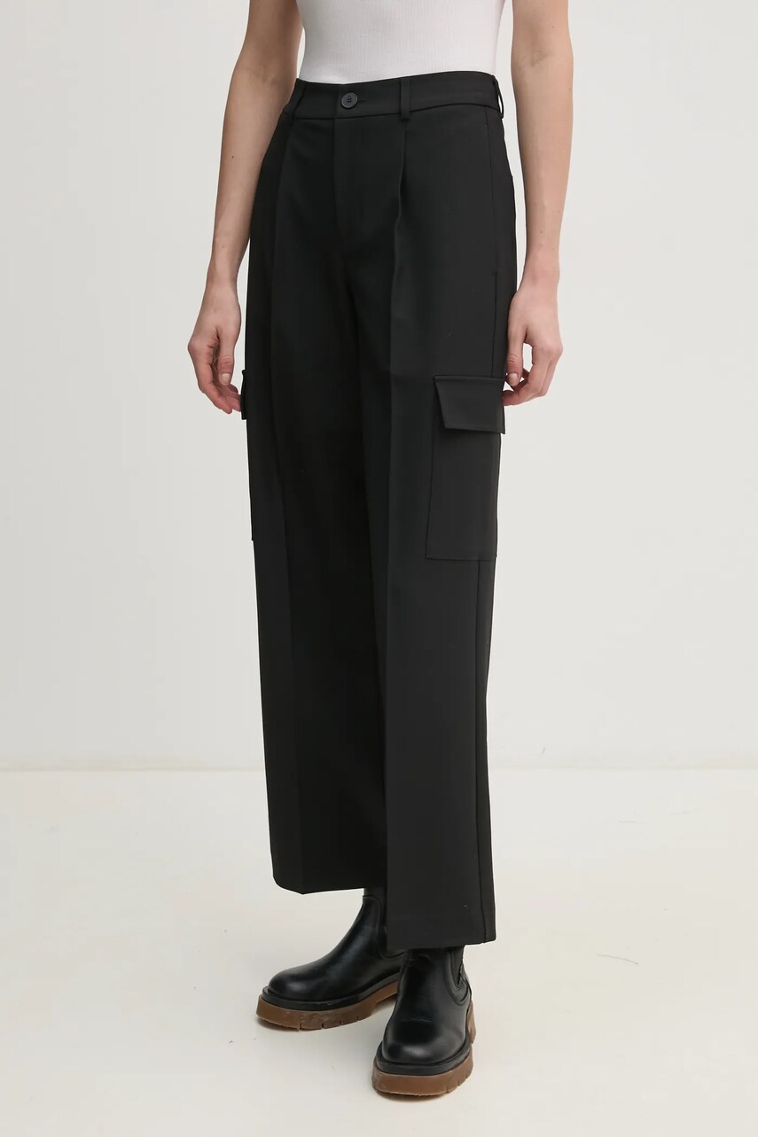 Levně Kalhoty Calvin Klein Jeans dámské, černá barva, kapsáče, high waist, J20J224848