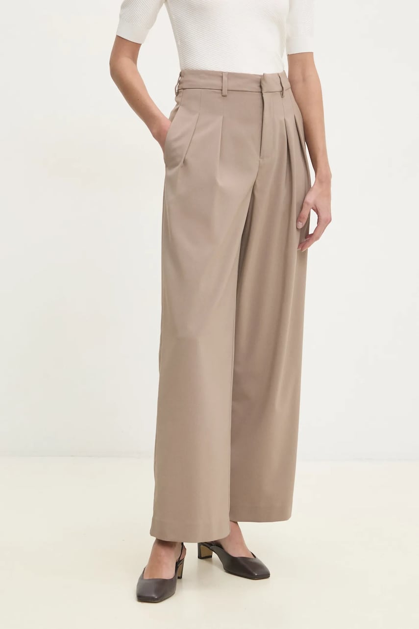 Levně Kalhoty Calvin Klein Jeans dámské, béžová barva, široké, high waist, J20J224849