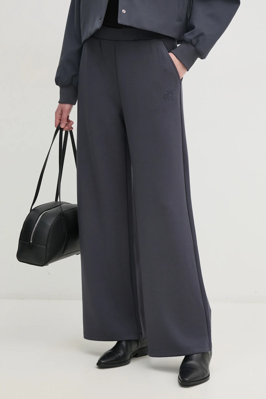 Levně Kalhoty Calvin Klein Jeans dámské, šedá barva, hladké, J20J225087