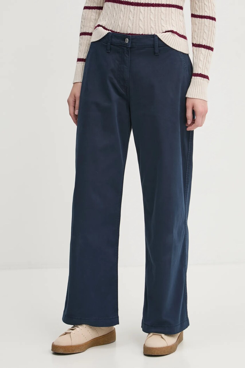 Tommy Jeans pantaloni femei, culoarea albastru marin, lat, medium waist, DW0DW20181