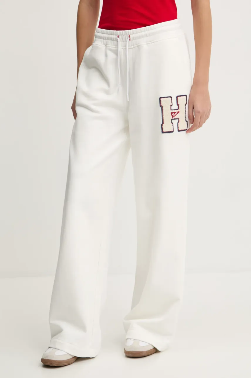Bavlněné tepláky Tommy Jeans béžová barva, s aplikací, DW0DW20558