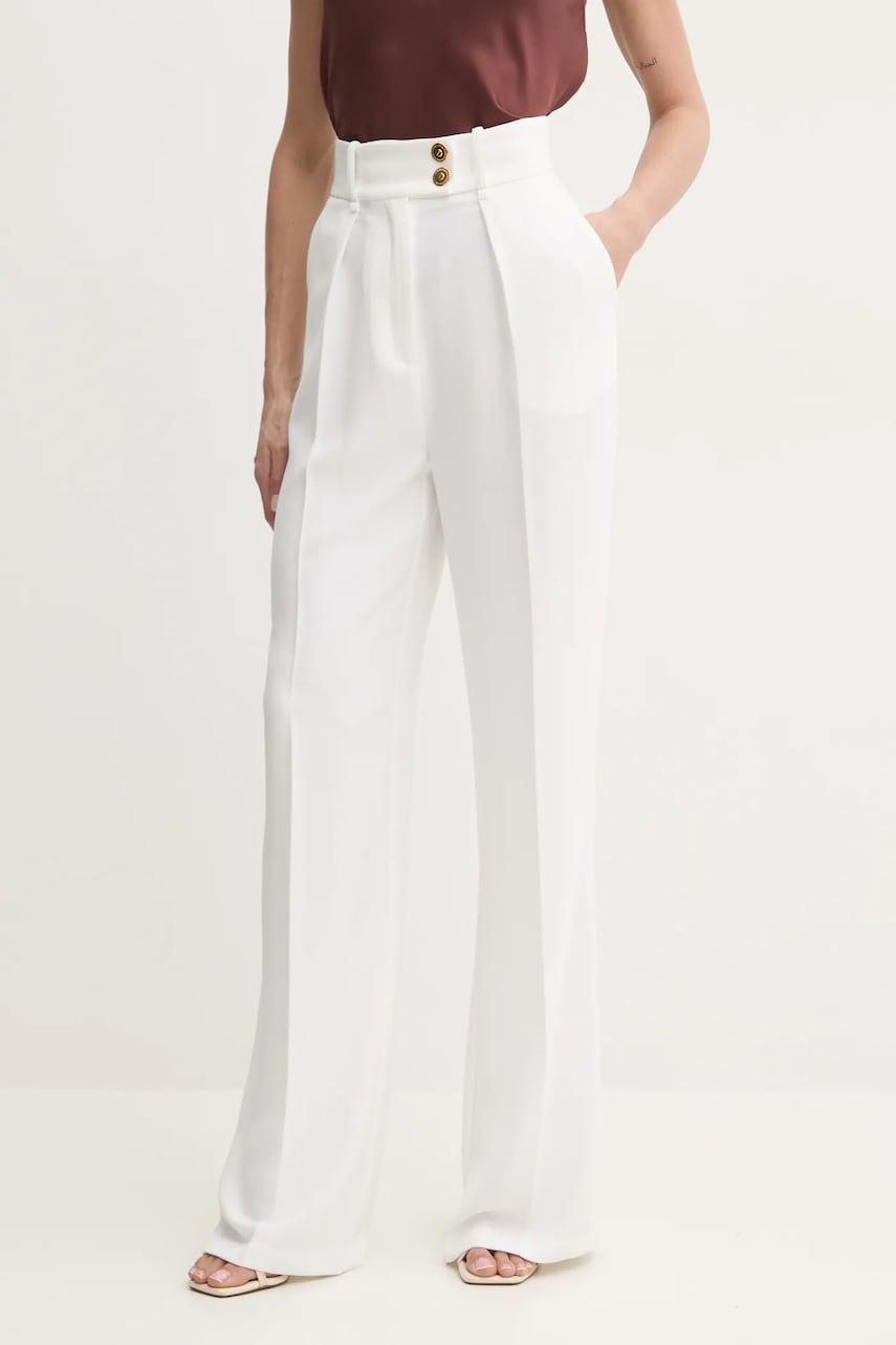Elisabetta Franchi pantaloni femei, culoarea bej, drept, high waist, PA06451E2 Elisabetta Franchi pantaloni femei, culoarea bej, drept, high waist, PA06451E2