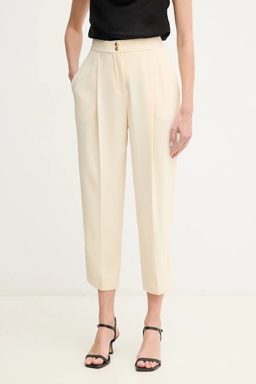 Elisabetta Franchi pantaloni femei, culoarea verde, fason tigareta, high waist, PA06651E2