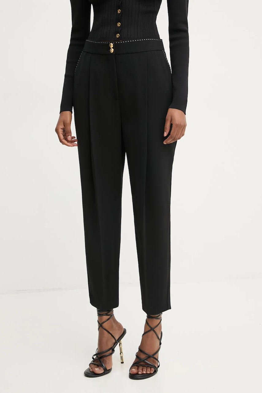 Elisabetta Franchi pantaloni femei, culoarea negru, fason tigareta, high waist, PA06651E2 Elisabetta Franchi pantaloni femei, culoarea negru, fason tigareta, high waist, PA06651E2